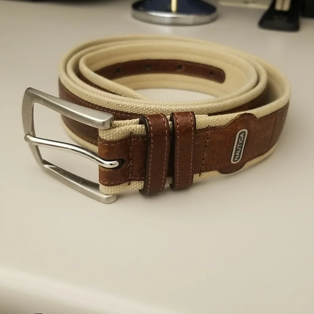 Nautica Canvas w/brown leather belt, size 42, unisex